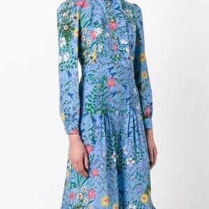 Gucci Blue Floral Long Sleeve Dress